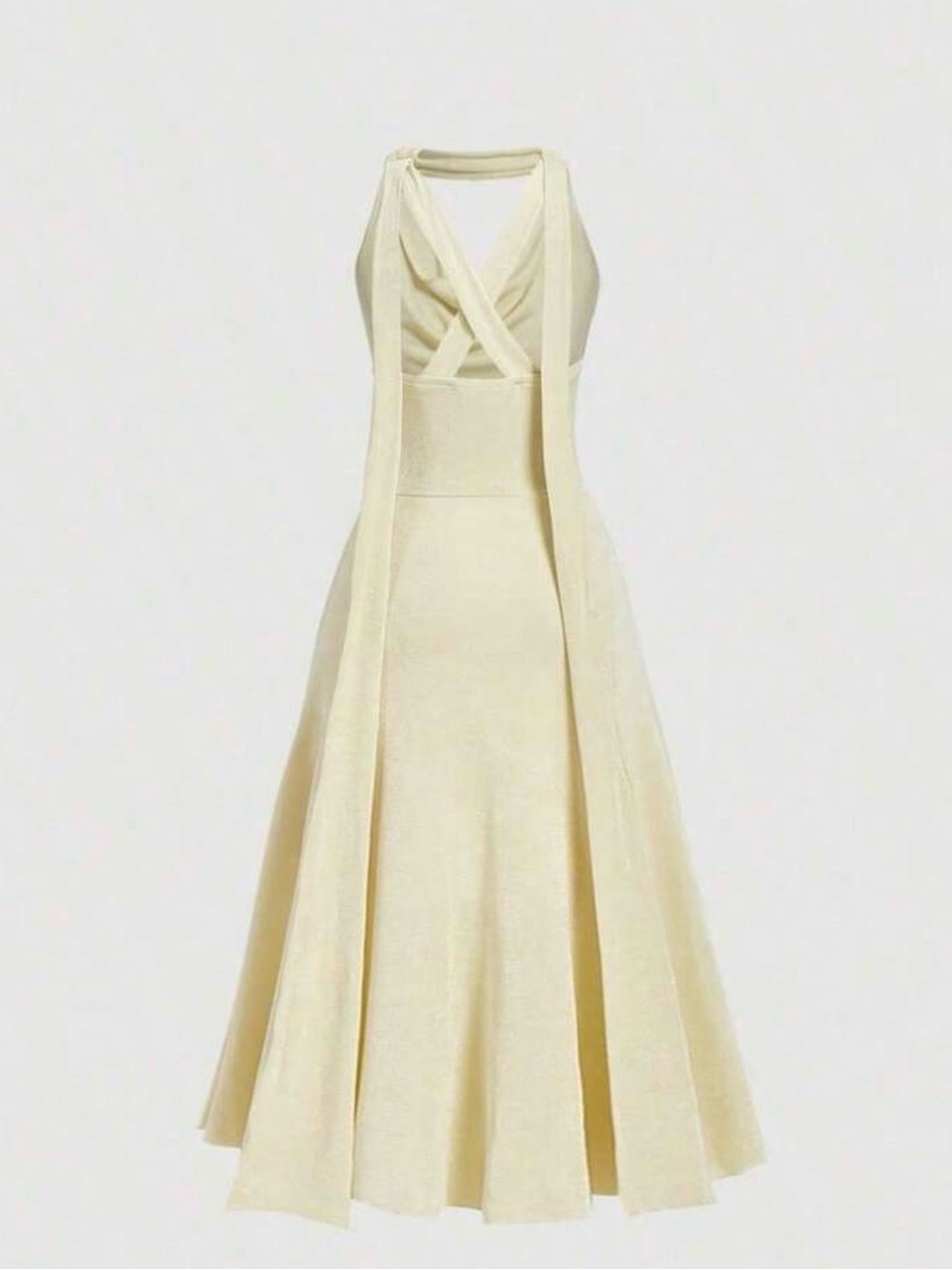 Elegant light yellow Halter Cowl Maxi Dress - Picture 3 of 3